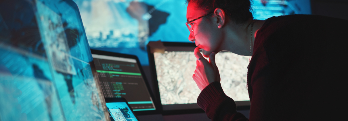 Cybersecurity woman and computer with global netw 2025 04 06 11 22 50 utc